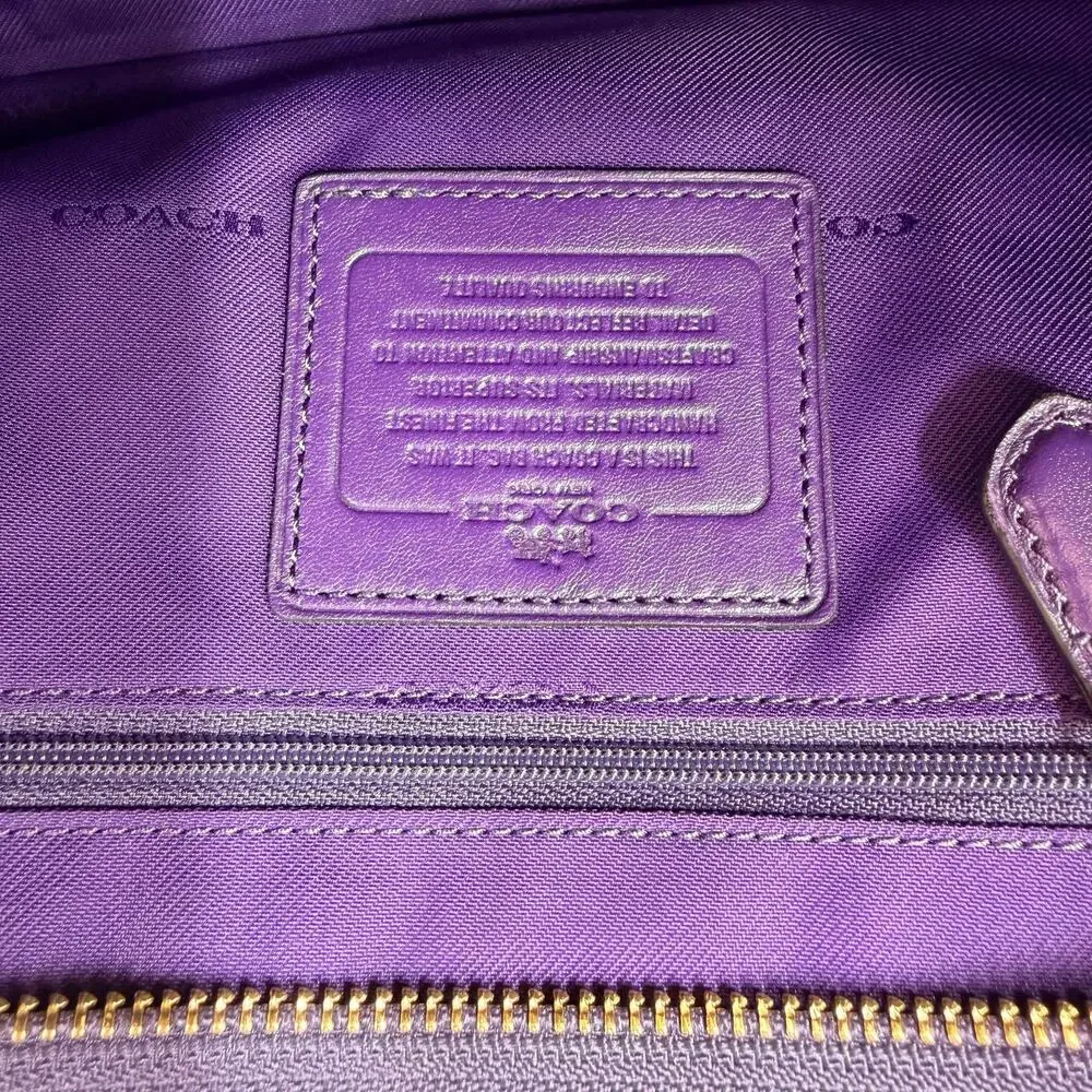 Coach Purple Leather Crosby Mini Carryall Satchel; Elegant Structured Handbag